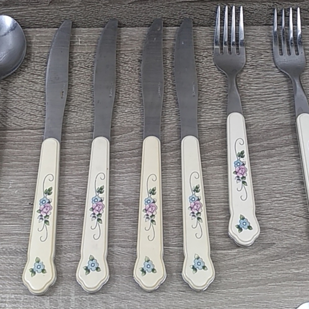 Vintage Tea Rose Pfaltzgraff utensil matching set silverware set - Picture 3 of 8